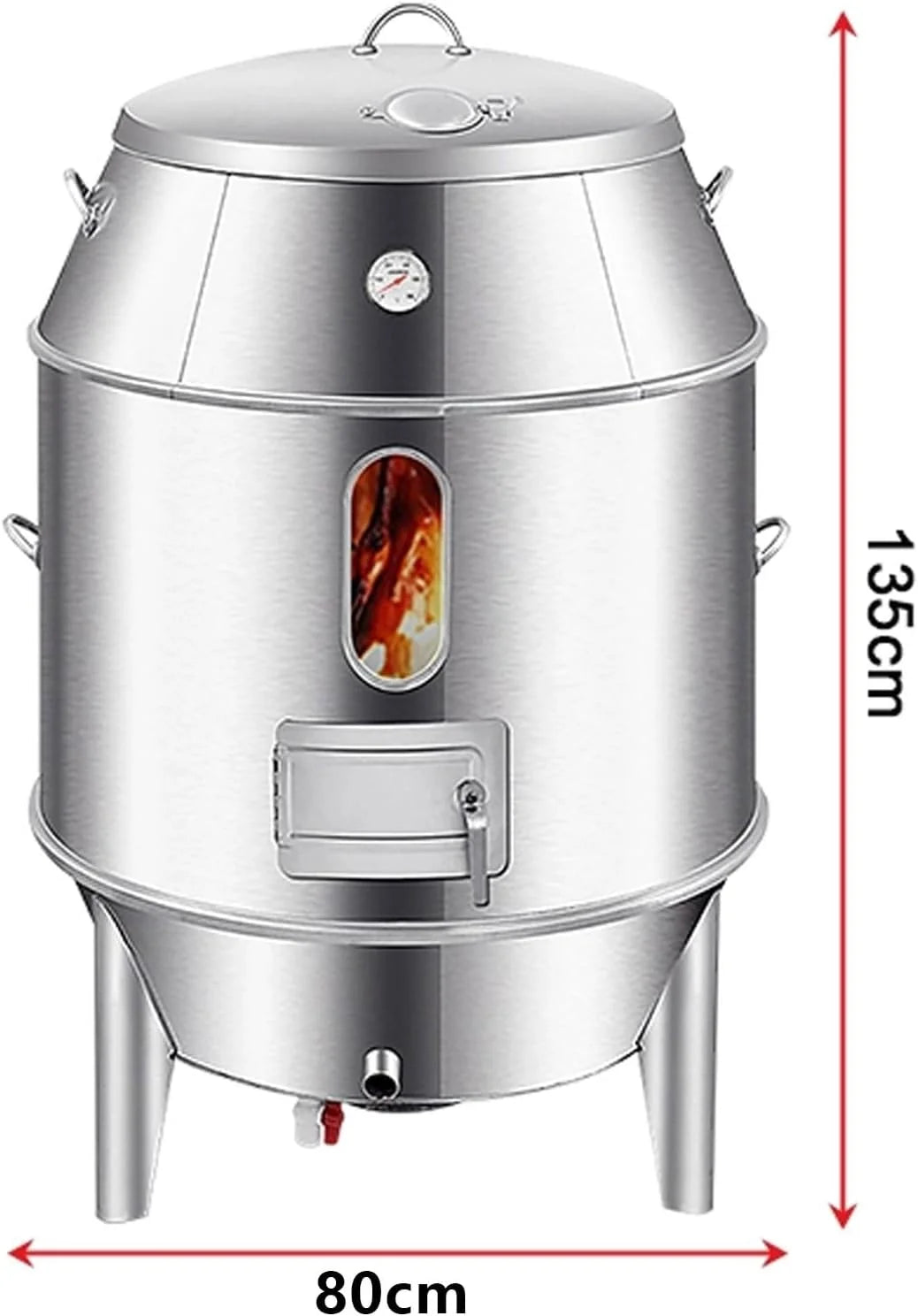 Wędzarnia Grill Beczkowy Dużej Pojemności Wykonany ze Stali Nierdzewnej W Pełni Zmywalny Okrągły Piekarnik Wiszący 360° Z Termometrem i Centralnymi Drzwiczkami Przenośny Grill