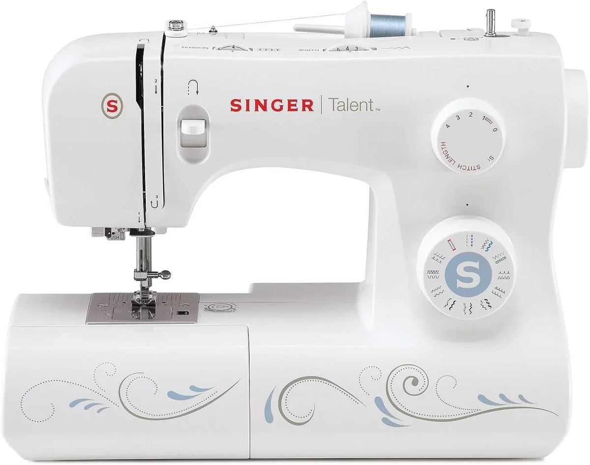 Singer Maszyna Do Szycia Mechaniczna Talent 3323-30 Ściegów Użytkowych, Ściegi Półautomatyczne Jednostopniowe, Zig-Zag Do 6mm, Automatyczne Nawlekanie, Profesjonalna Maszyna Do Szycia, Biały