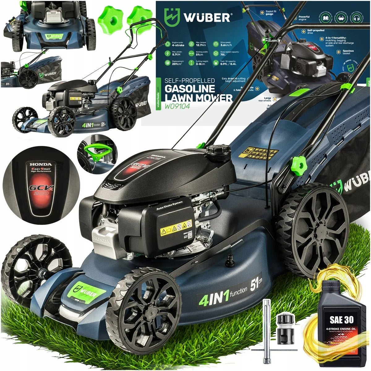 PETROL LAWNMOWER HONDA ENGINE POWERFUL SELF-PROPELLED LAWNMOWER + OIL