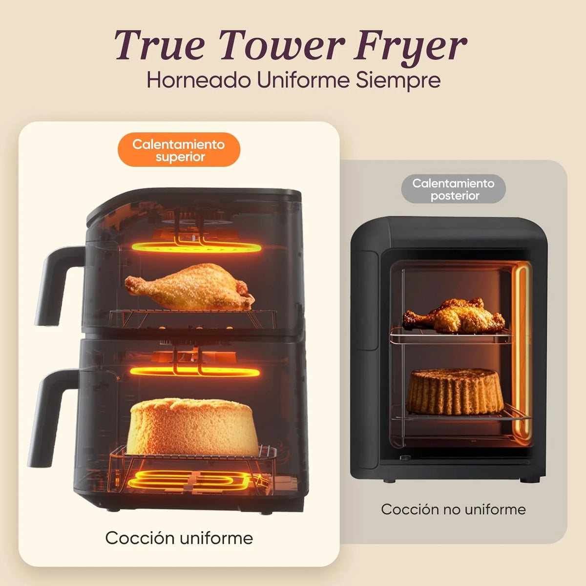 Frytkownica Beztłuszczowa Cosori Turbo Tower 10,8L z Pionowymi Koszami, 3 Poziomy Gotowania, Oszczędność Miejsca, 2630 W, 6 Funkcji, 2 Silniki DC, Ponad 50 Pełnych Przepisów Online