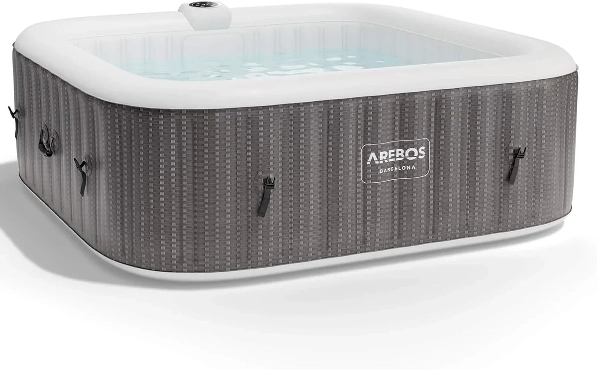 Arebos Spa jacuzzi 2400W | Basen zewnętrzny | dla 6 osób 185 x 185 cm | 130 dysz masujących | 910 L z ogrzewaniem | Funkcja pompowania za pomocą przycisku | W zestawie pokrywa | Bubble Spa i Wellness