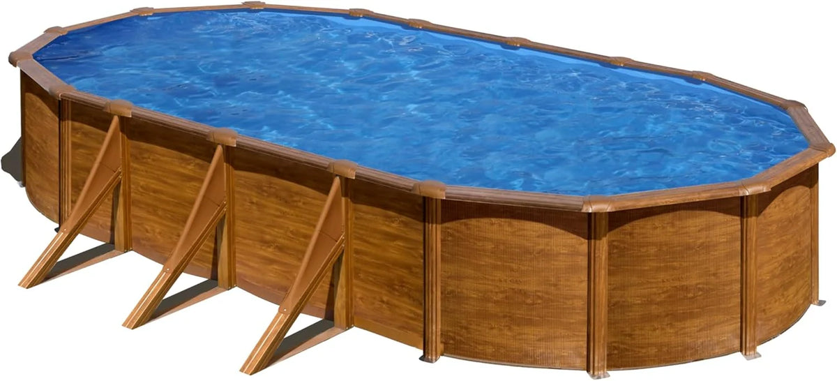 Basen Naziemny Stalowy, Owalny z Wyglądem Drewna. Baseny Rozkładane Ogrodowe. 730 x 375 x 120 cm - Basen Gre KIT730W Pacific.
