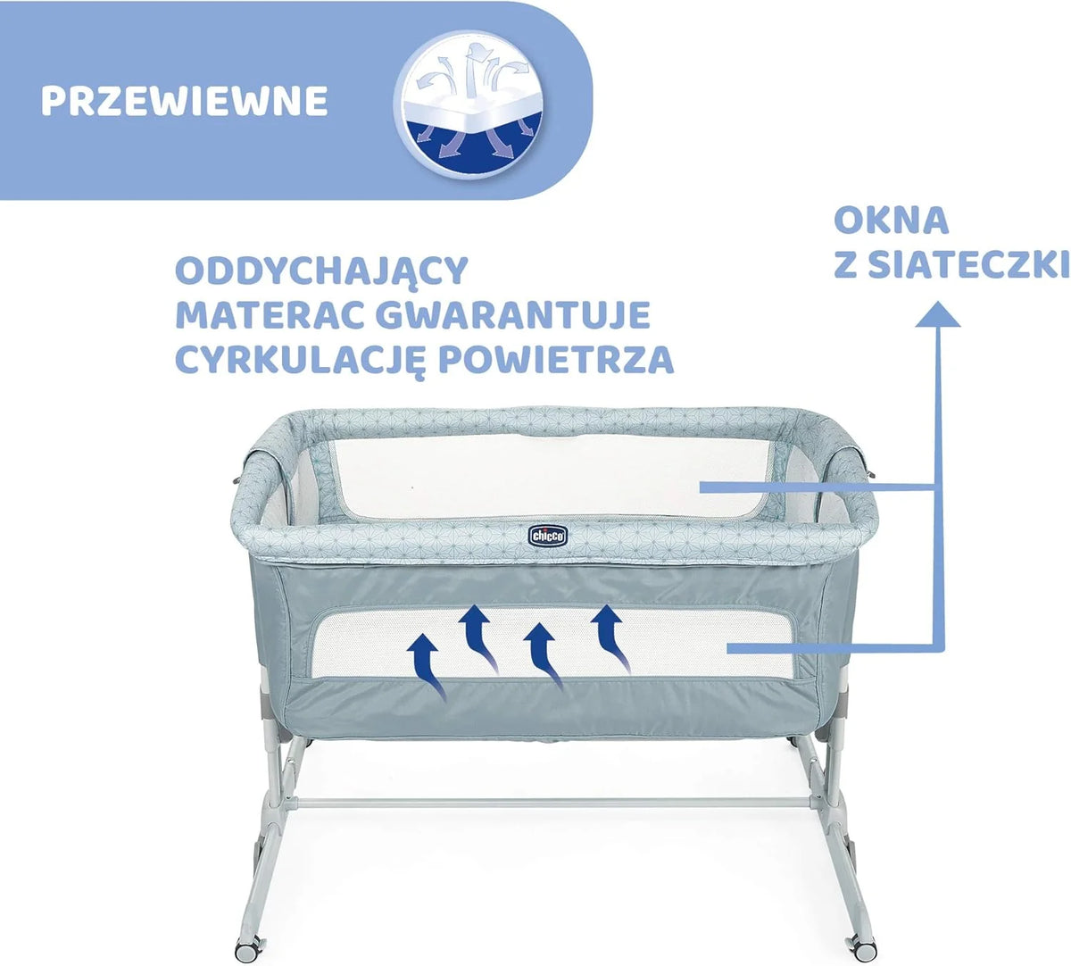 Chicco Next2Me Dream Dostawka Dziecięca - Do Wspólnego Spania z Dzieckiem, Materac, Funkcja Bujania, Otwierany Bok, Regulacja Wysokości, Okienka z Siateczki, Kółka i Torba Podróżna, 0-6 miesięcy, 9 kg