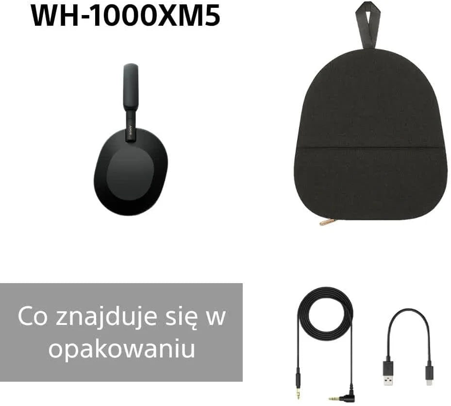 Sony WH-1000XM5 ANC Bezprzewodowe słuchawki nauszne z redukcją hałasu, Bluetooth, krystalicznie czystą jakością rozmów, Hi-Res, do 30 godzin pracy na baterii, szybkie ładowanie, Alexa i Asystent Google, iOS i Android - Czarne