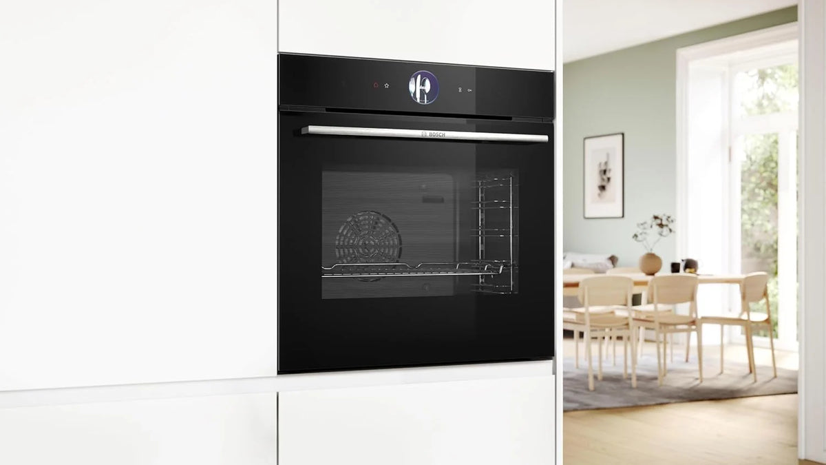 Bosch - Piekarnik wielofunkcyjny z funkcją dodawania pary, 60 cm, Seria 8, Elektroniczny panel sterowania TFT TouchControl Plus, AirFry, Home Connect, Czarny, HRG7361B1