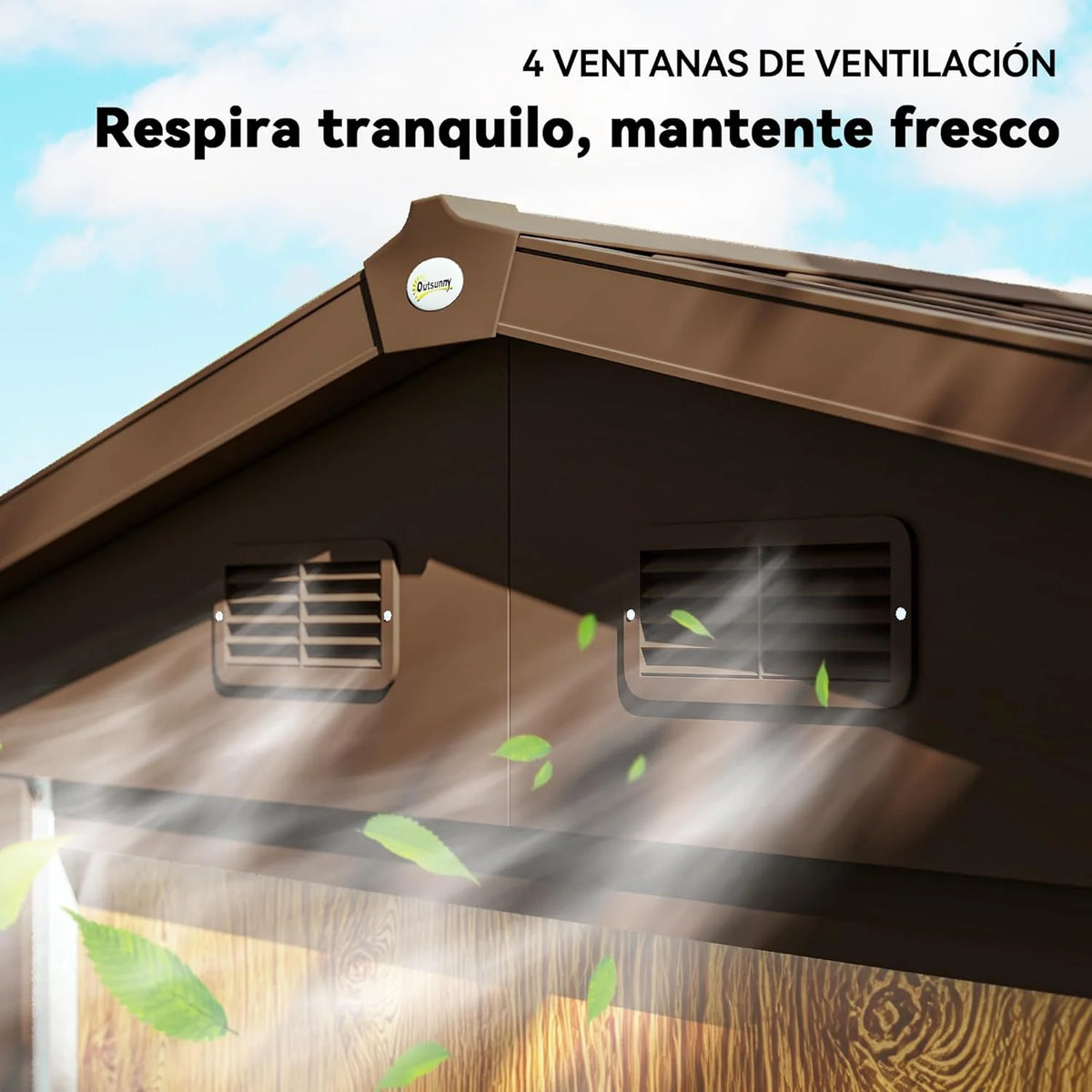 Outsunny Domek Ogrodowy Zewnętrzny 3 m² 235,7x152x208,7 cm Metalowa Szopa Ogrodowa Z 2 Drzwiami Przesuwnymi I 4 Oknami Do Przechowywania Narzędzi Efekt Naturalnego Drewna i Kawy