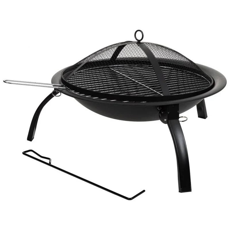 Czarny metalowy grill zewnętrzny z rusztem