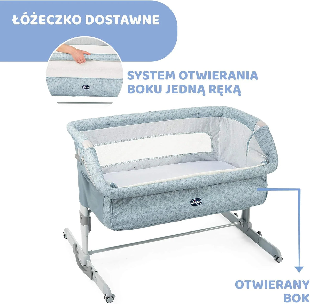 Chicco Next2Me Dream Dostawka Dziecięca - Do Wspólnego Spania z Dzieckiem, Materac, Funkcja Bujania, Otwierany Bok, Regulacja Wysokości, Okienka z Siateczki, Kółka i Torba Podróżna, 0-6 miesięcy, 9 kg