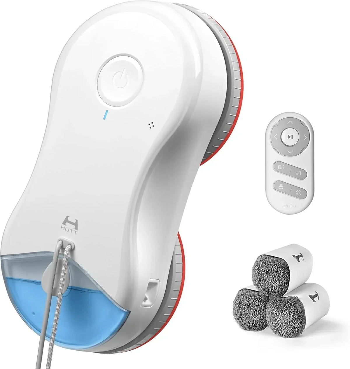 Robot do mycia okien HUTT S55 Pro z unoszącymi się nakładkami 3D, siłą ssania do 6500 Pa, spryskiwaniem HydroJet, nawigacją Slam 4.0, zbiornikiem 80 ml, wielowarstwowym systemem bezpieczeństwa