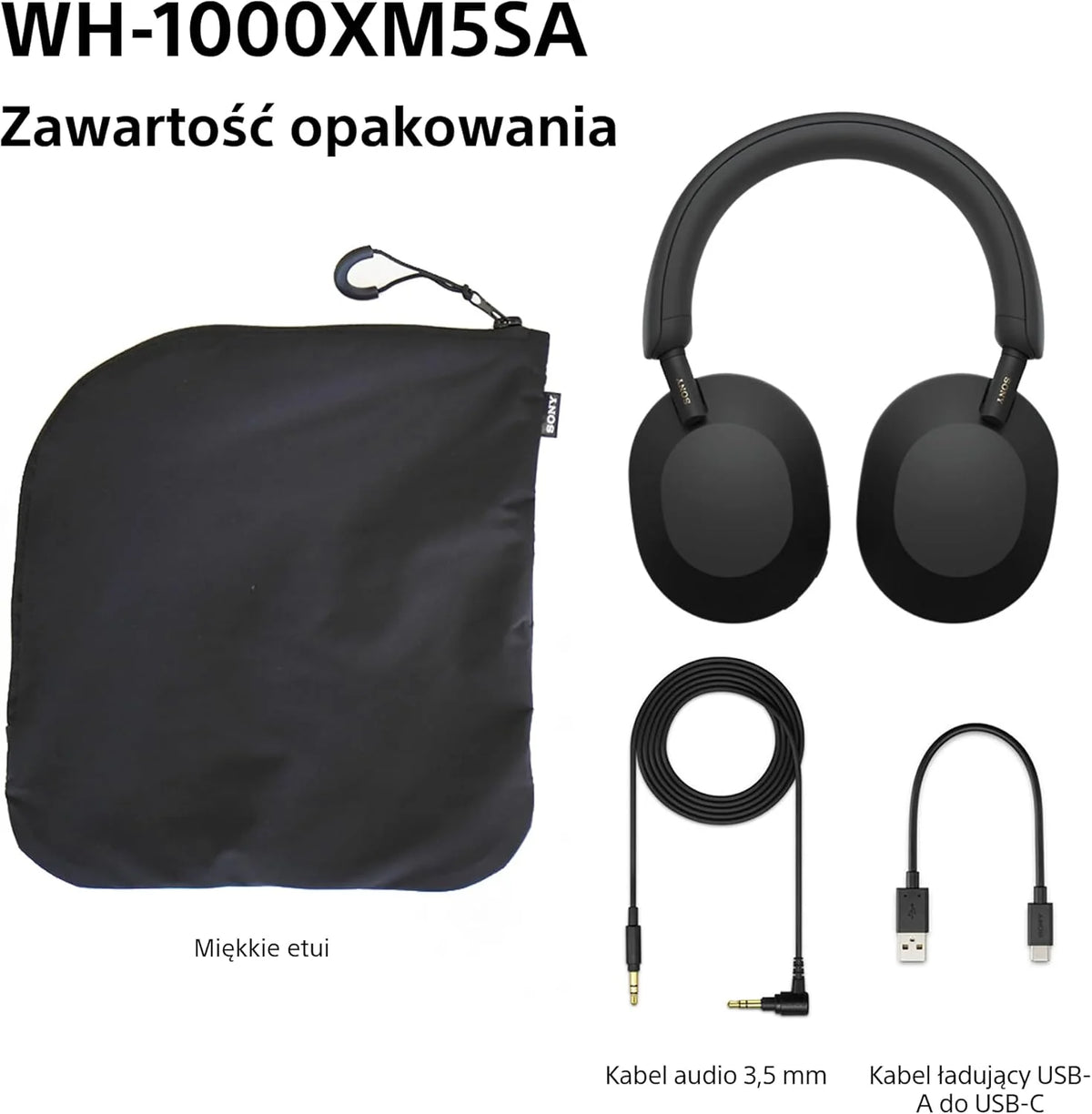 Sony WH-1000XM5 ANC Bezprzewodowe słuchawki nauszne z redukcją hałasu, Bluetooth, krystalicznie czystą jakością rozmów, Hi-Res, do 30 godzin pracy na baterii, szybkie ładowanie, Alexa i Asystent Google, iOS i Android - Czarne