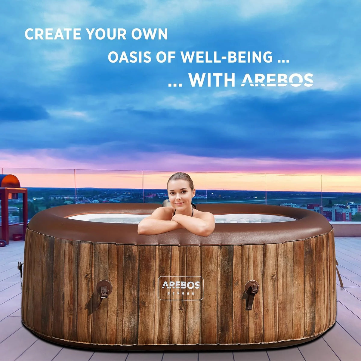 Arebos Whirlpool | Dmuchane SPA | Do użytku wewnątrz i na zewnątrz | Owalne 190x120 cm | 2 osoby | 90 dysz masujących | Z ogrzewaniem | 550 litrów | W zestawie Pokrowiec | Masaż bąbelkowy SPA i Wellness