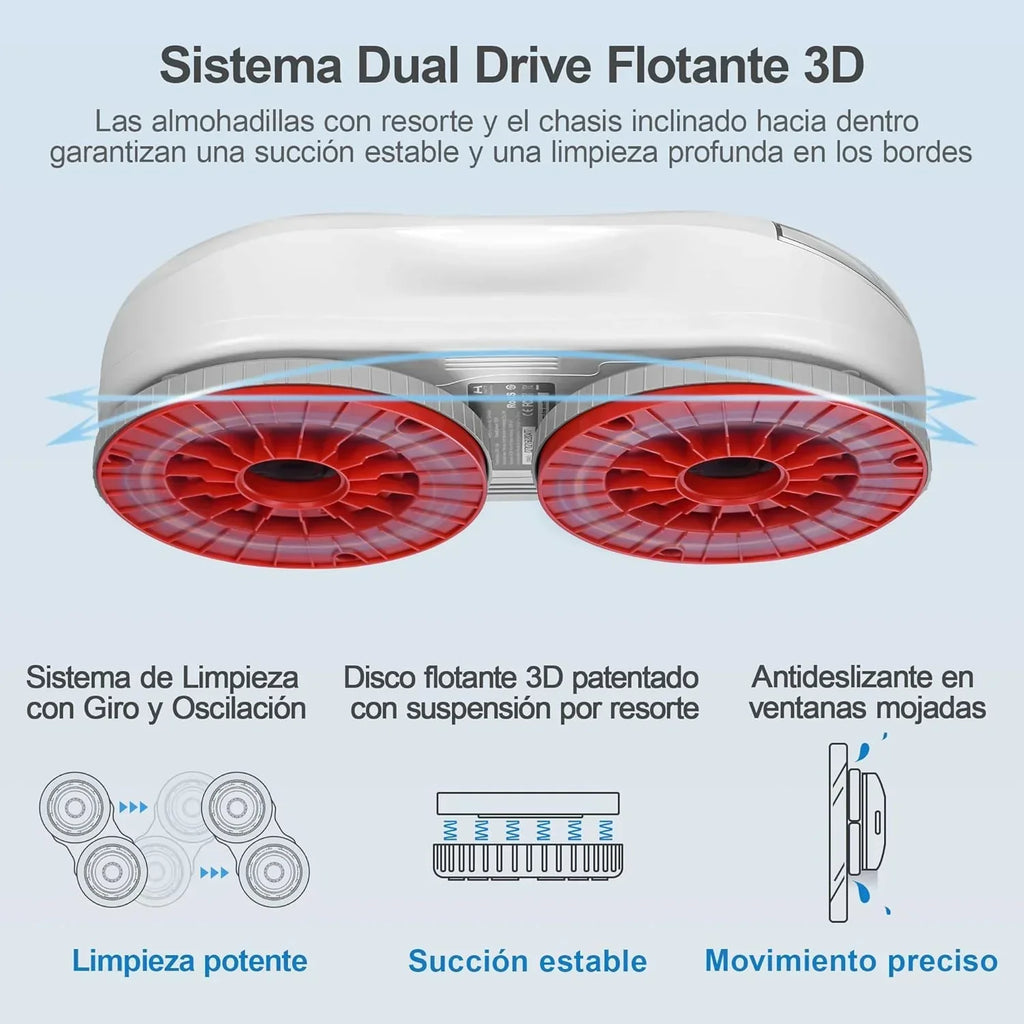 Robot do mycia okien HUTT S55 Pro z unoszącymi się nakładkami 3D, siłą ssania do 6500 Pa, spryskiwaniem HydroJet, nawigacją Slam 4.0, zbiornikiem 80 ml, wielowarstwowym systemem bezpieczeństwa