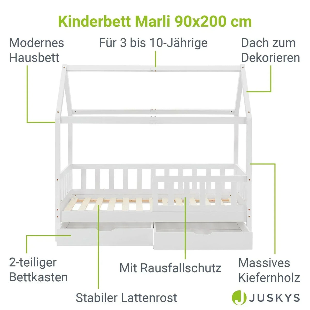 2026 Łóżko dziecięce Marli 90 x 200 cm ze schowkami