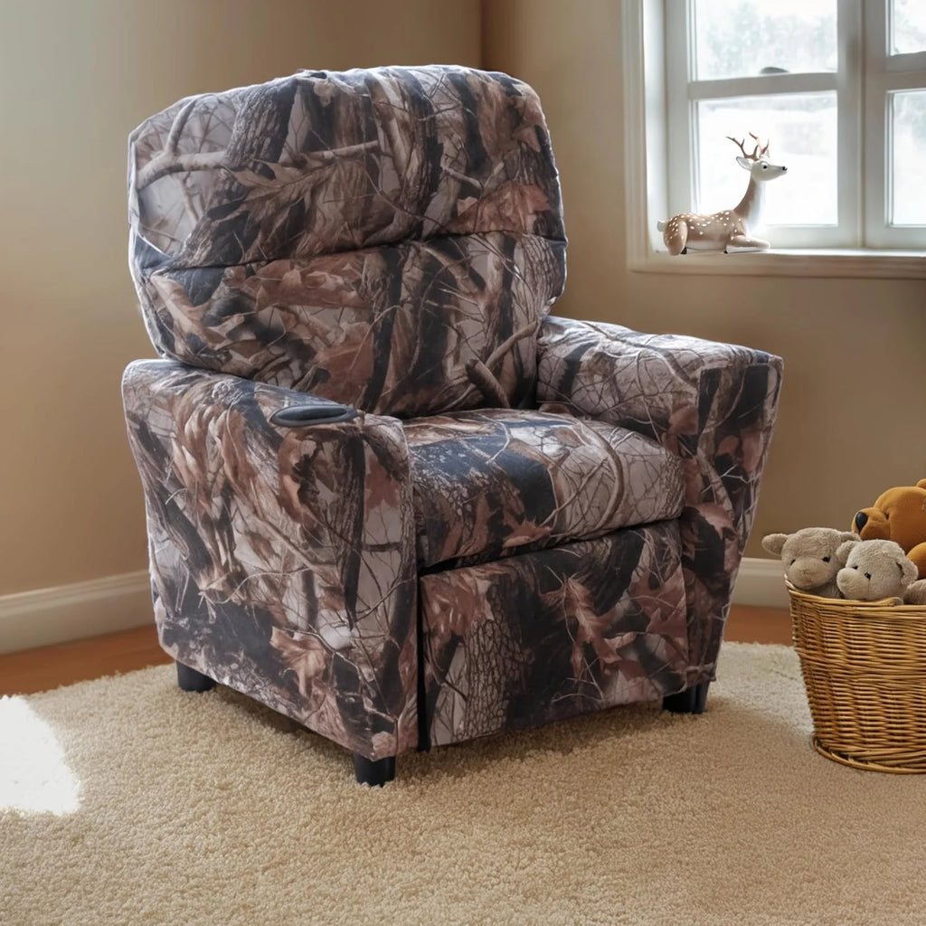 Flash Furniture Contemporary Kids Recliner with Cup Holder, Wood, Beige Vinyl, 26" x 21" x 21"