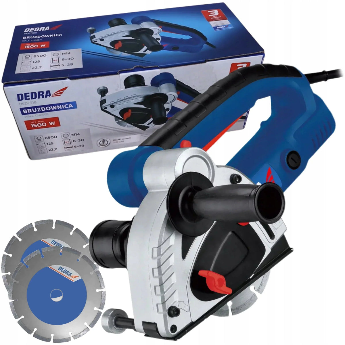 DEDRA BRUZDOWNICA DO BETONU 1500W, FREZARKA ROWKÓW, 2 TARCZE 125MM, ELEKTRYCZNA