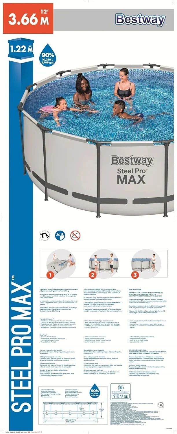 Bestway Steel Pro MAX 12' x 48"/3,66m x 1,22m Zestaw Basenowy