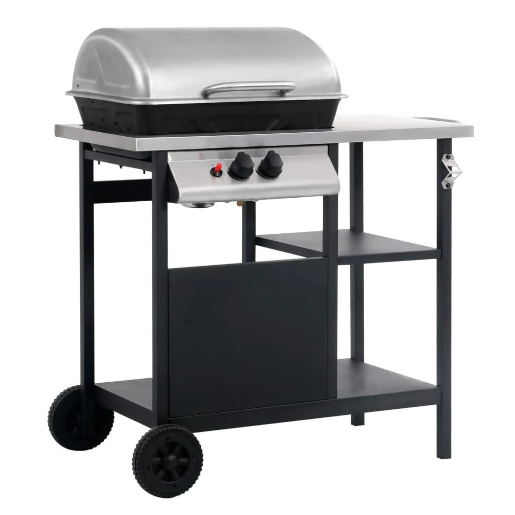 Przenośny Grill Gazowy Z Półką Vidaxl, Czarno-Srebrny