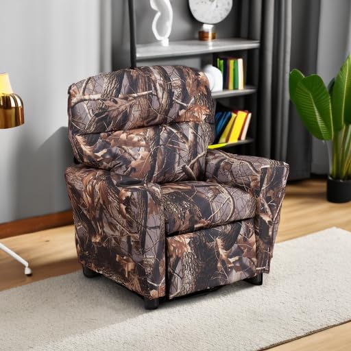Flash Furniture Contemporary Kids Recliner with Cup Holder, Wood, Beige Vinyl, 26" x 21" x 21"