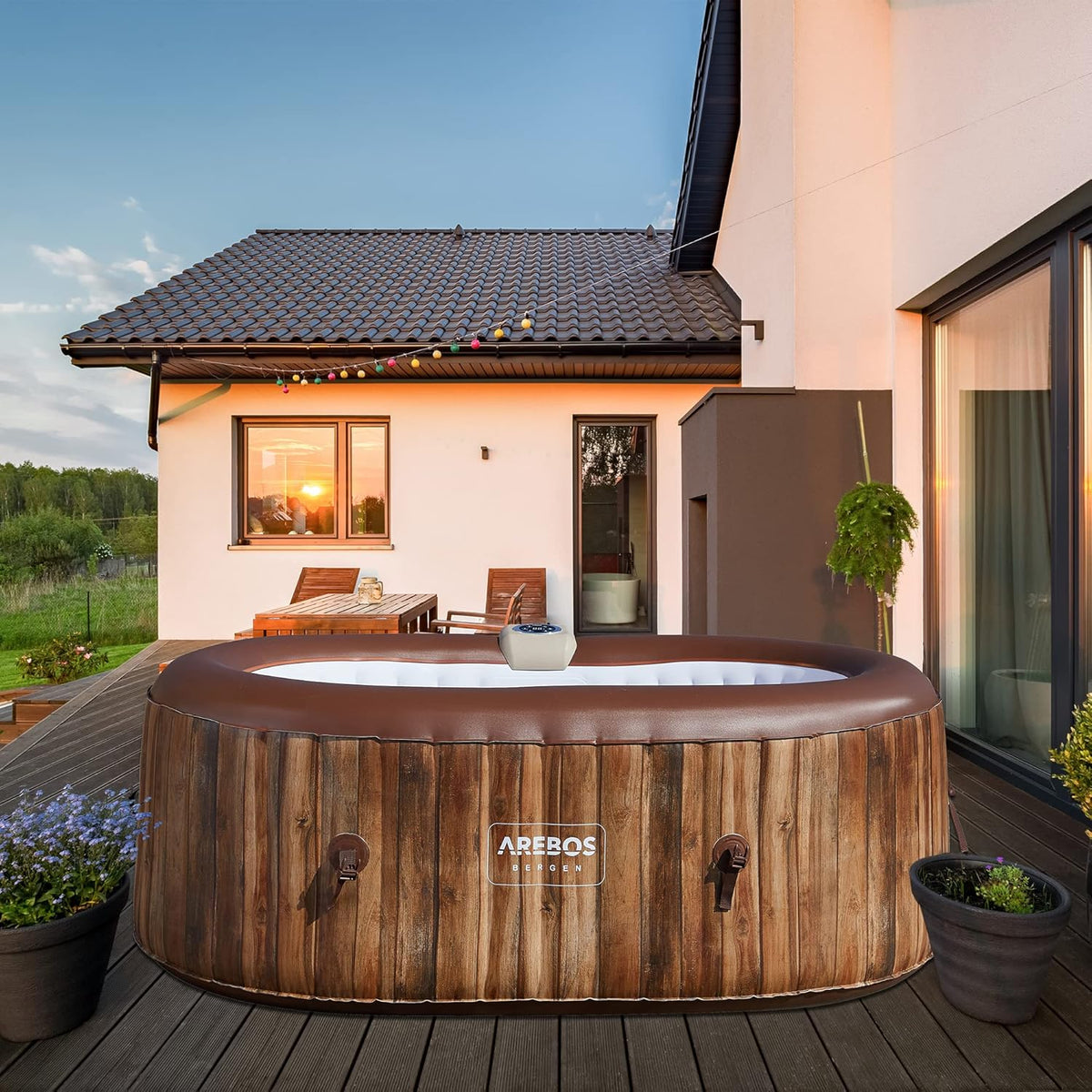 Arebos Whirlpool | Dmuchane SPA | Do użytku wewnątrz i na zewnątrz | Owalne 190x120 cm | 2 osoby | 90 dysz masujących | Z ogrzewaniem | 550 litrów | W zestawie Pokrowiec | Masaż bąbelkowy SPA i Wellness