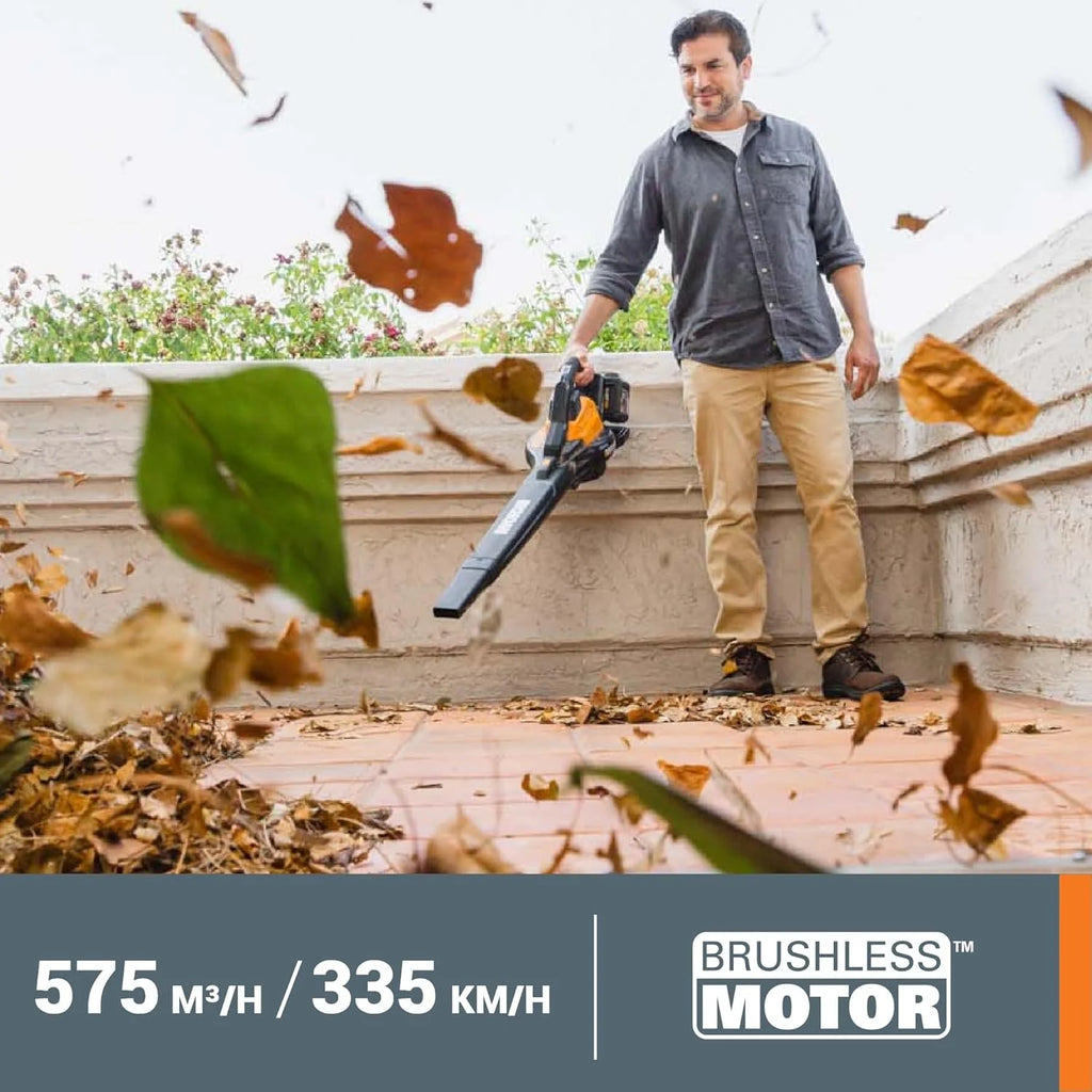 WORX Dmuchawa do Liści 40V Max 2x20V | WG583E | PowerShare |W Zestawie 2 Akumulatory i Podwójna Ładowarka |Funkcja 2w1 Dmuchawa i Odkurzacz – Worek 35L | Dysze w Zestawie | Lekka