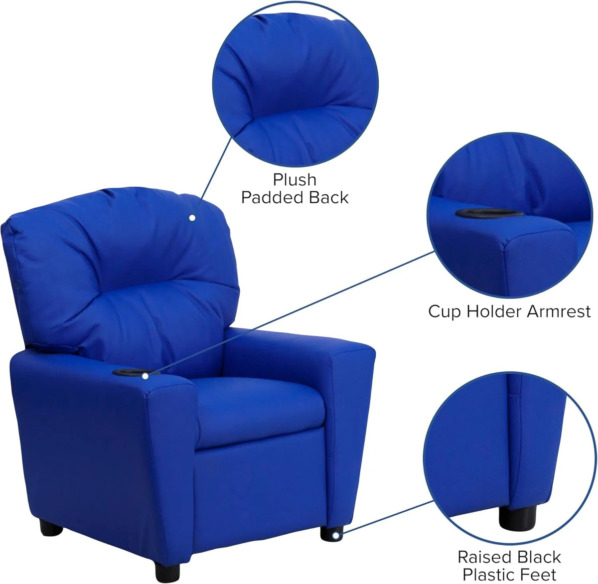 Flash Furniture Contemporary Kids Recliner with Cup Holder, Wood, Beige Vinyl, 26" x 21" x 21"