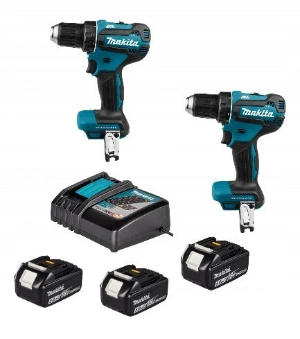 Two 18V Makita DDF485Z 50 Nm screwdrivers 3x5.0Ah + charger