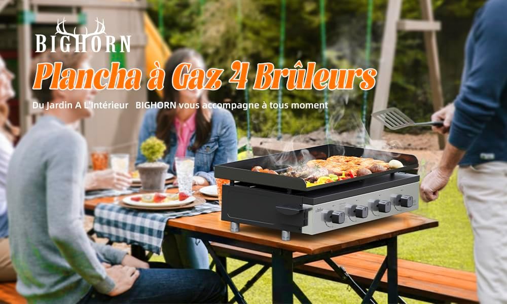 BIGHORN Plancha Grill - Grill gazowy – Stołowy – Przenośny – 4 Palniki