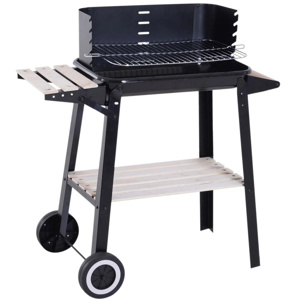 Grill Węglowy BBQ Z Kółkami I Półką Outsunny 83x37x87cm Czarny