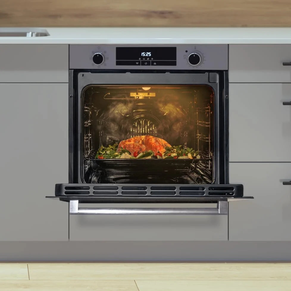 Cecotec Piekarnik wielofunkcyjny do zabudowy 60cm Bolero Hexa M226000 Glass Grey A. 2800W, 72L, 7 funkcji, tryb grill, grill z wentylatorem, tryb konwekcji, rozmrażanie, Steam Base X2, Steam EasyClean i Assist