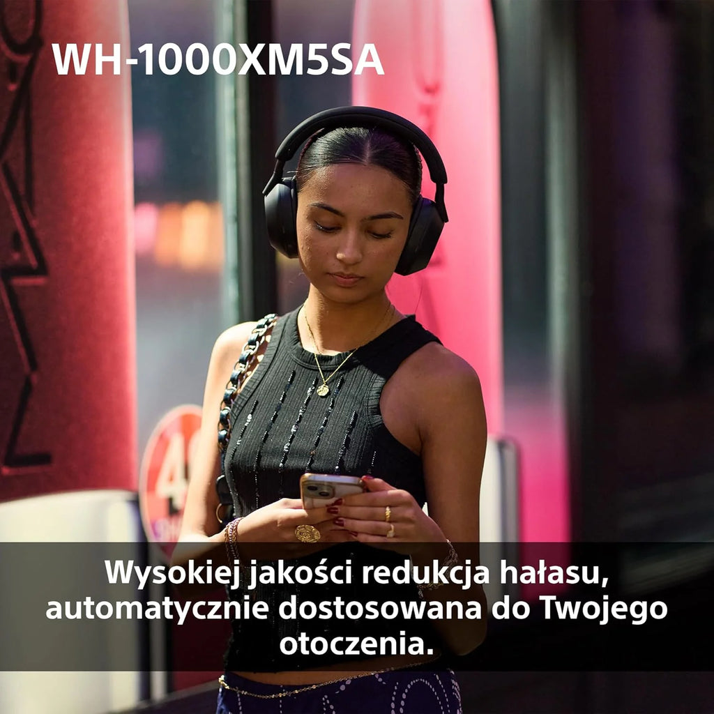Sony WH-1000XM5 ANC Bezprzewodowe słuchawki nauszne z redukcją hałasu, Bluetooth, krystalicznie czystą jakością rozmów, Hi-Res, do 30 godzin pracy na baterii, szybkie ładowanie, Alexa i Asystent Google, iOS i Android - Czarne