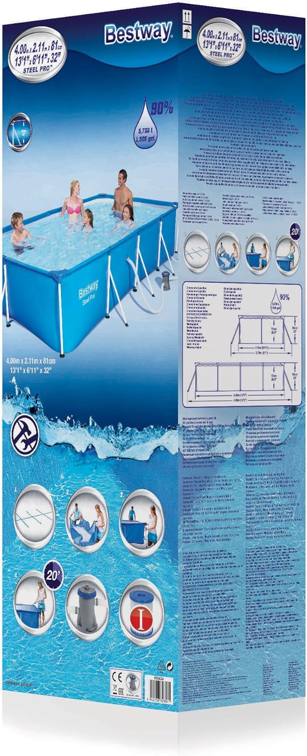 Bestway Steel Pro - Basen 5700 l, niebieski, 400 x 211 x 81 cm