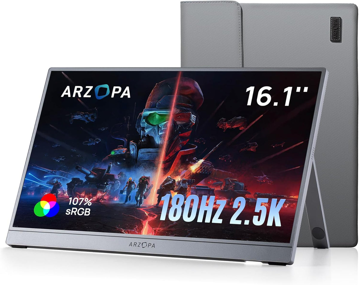 ARZOPA 16" Przenośny Monitor 2.5K | Matryca IPS 123% sRGB 400 nitów | Ekran do pracy 16:10 do laptopa, Mac, PC, telefonu | USB-C i HDMI - Z1RC