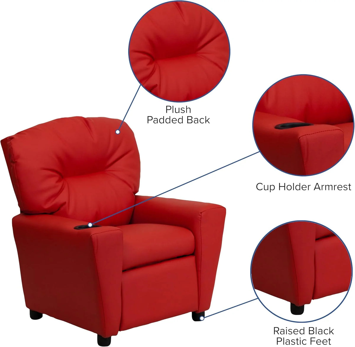 Flash Furniture Contemporary Kids Recliner with Cup Holder, Wood, Beige Vinyl, 26" x 21" x 21"