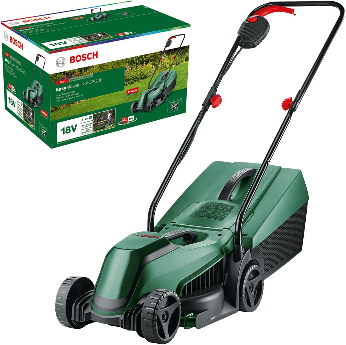 Bosch Home and Garden 06008B9A07 CityMower Akumulatorowa kosiarka do trawy, 18 V, 1 akumulator 4,0 Ah, szerokość koszenia: 32 cm, trawniki do 300 m², opakowanie kartonowe