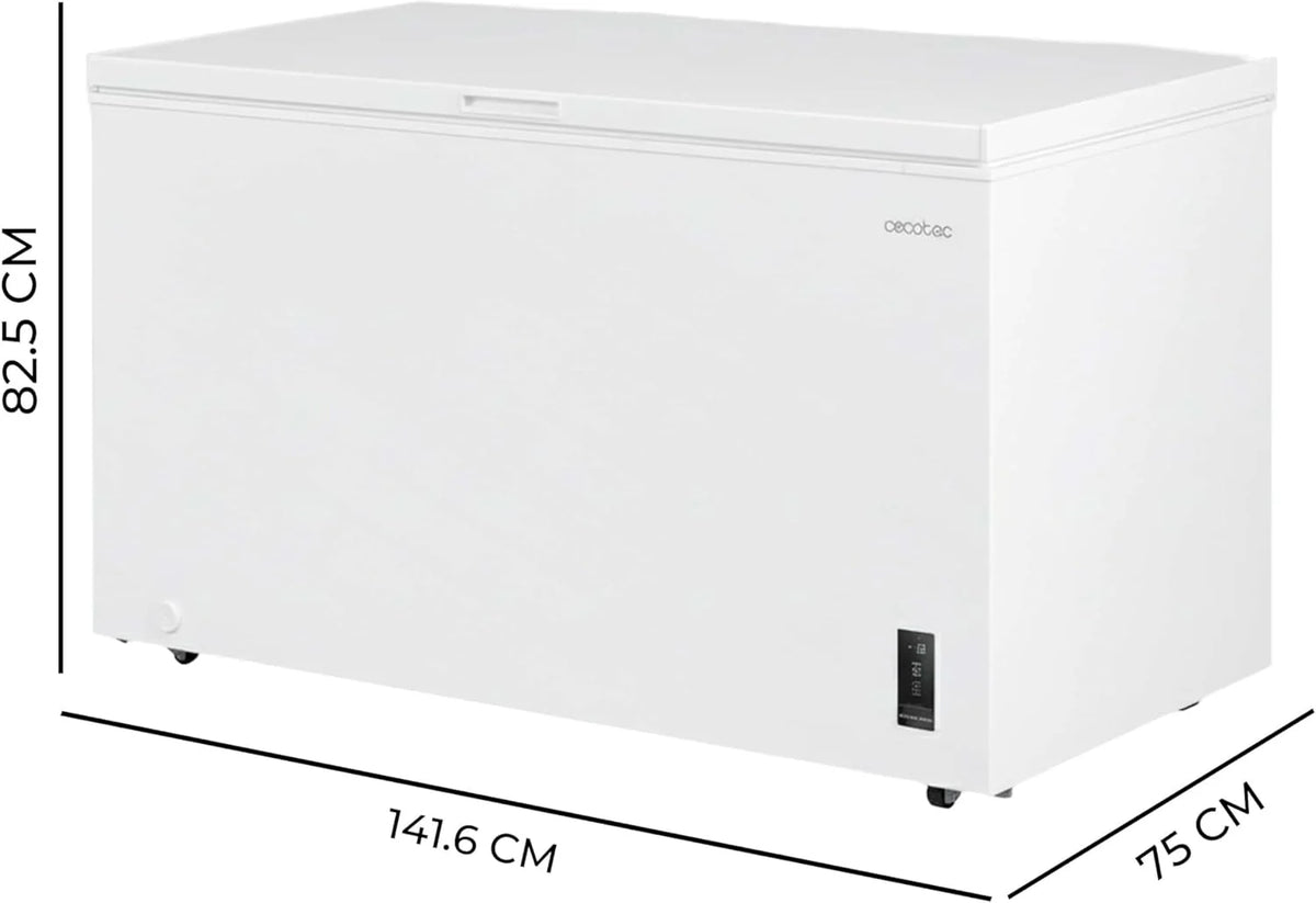 Cecotec Congelador Horizontal 418L Bolero CoolMarket Chest 418P White D. Kosz z uchwytami, Elektroniczne sterowanie LED, Kółka, Niskie zużycie energii, UltraContact D-Cool, Dual Function, Drzwi ZeroG, Fast Freezing