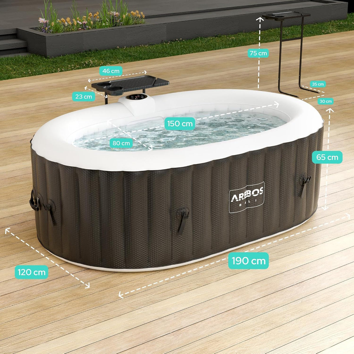 Arebos Nadmuchiwane spa z oświetleniem LED | Nadmuchiwane | Do użytku wewnętrznego i zewnętrznego | 190x120 cm Owalne | 2 osoby | 90 dysz masujących | Z ogrzewaniem | 550 litrów | Pokrywa w zestawie | Spa bąbelkowe