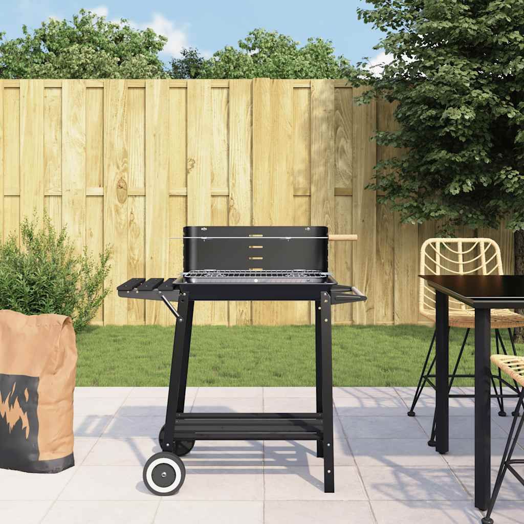 Grill węglowy na kółkach, stal, czarny, Vidaxl