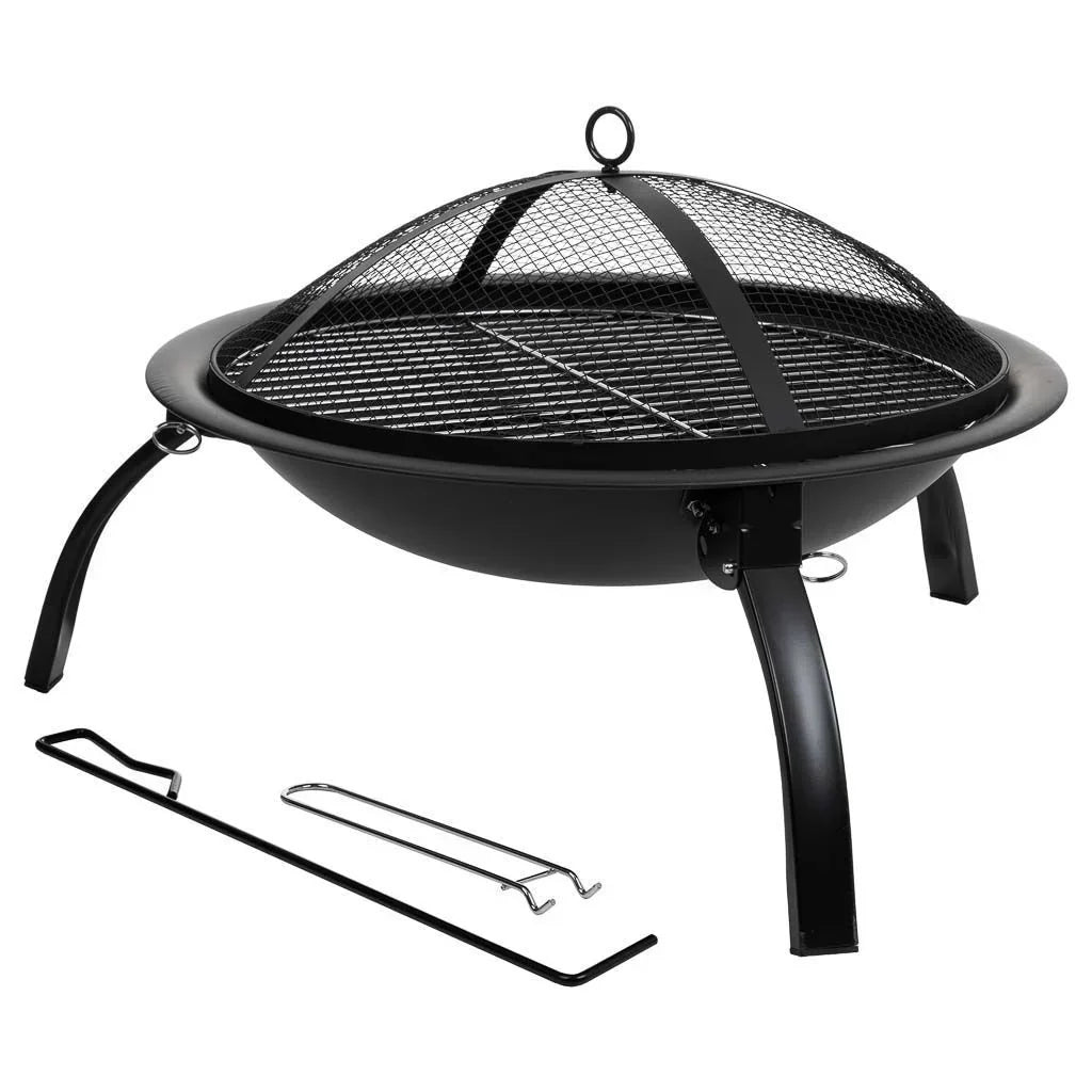 Czarny metalowy grill zewnętrzny z rusztem