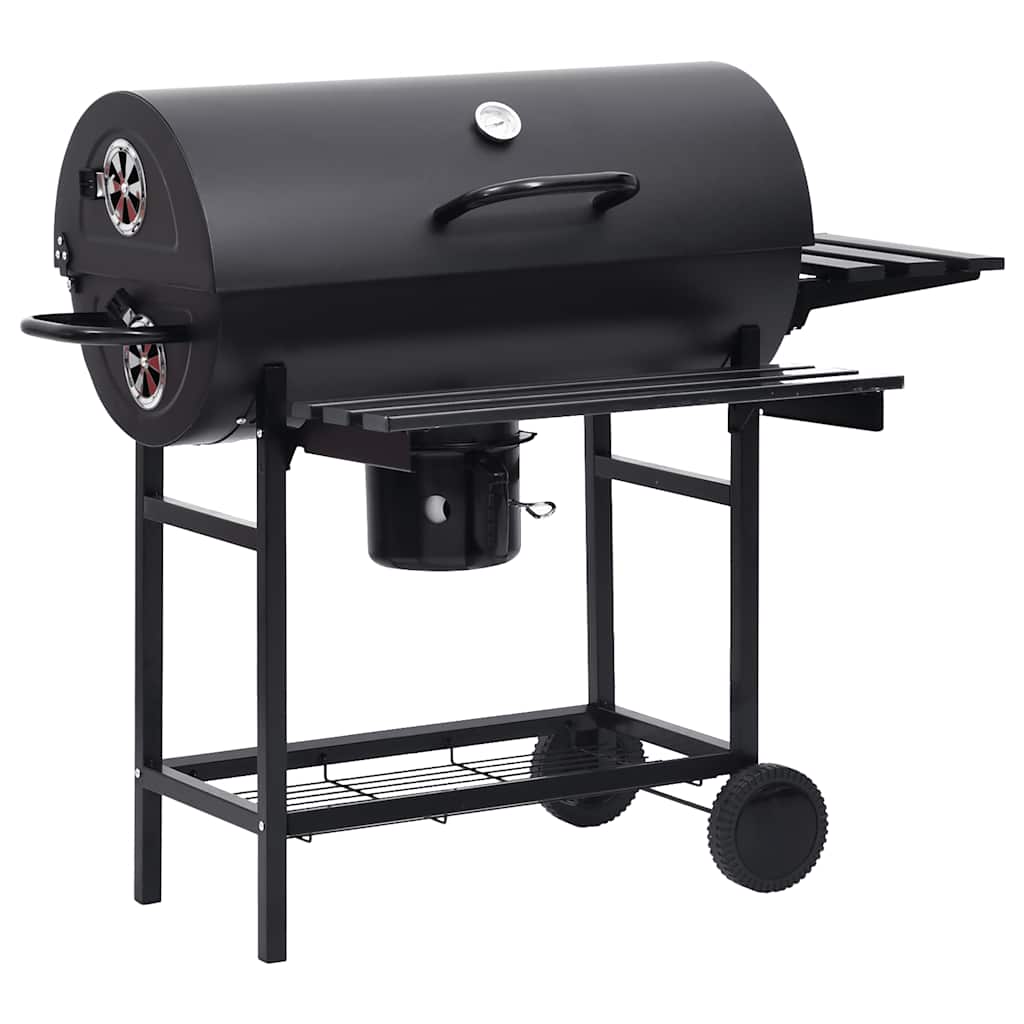 2026 Grill z kółkami i półkami, czarny, stal, 115 x 85 x 95 cm, grill ogrodowy