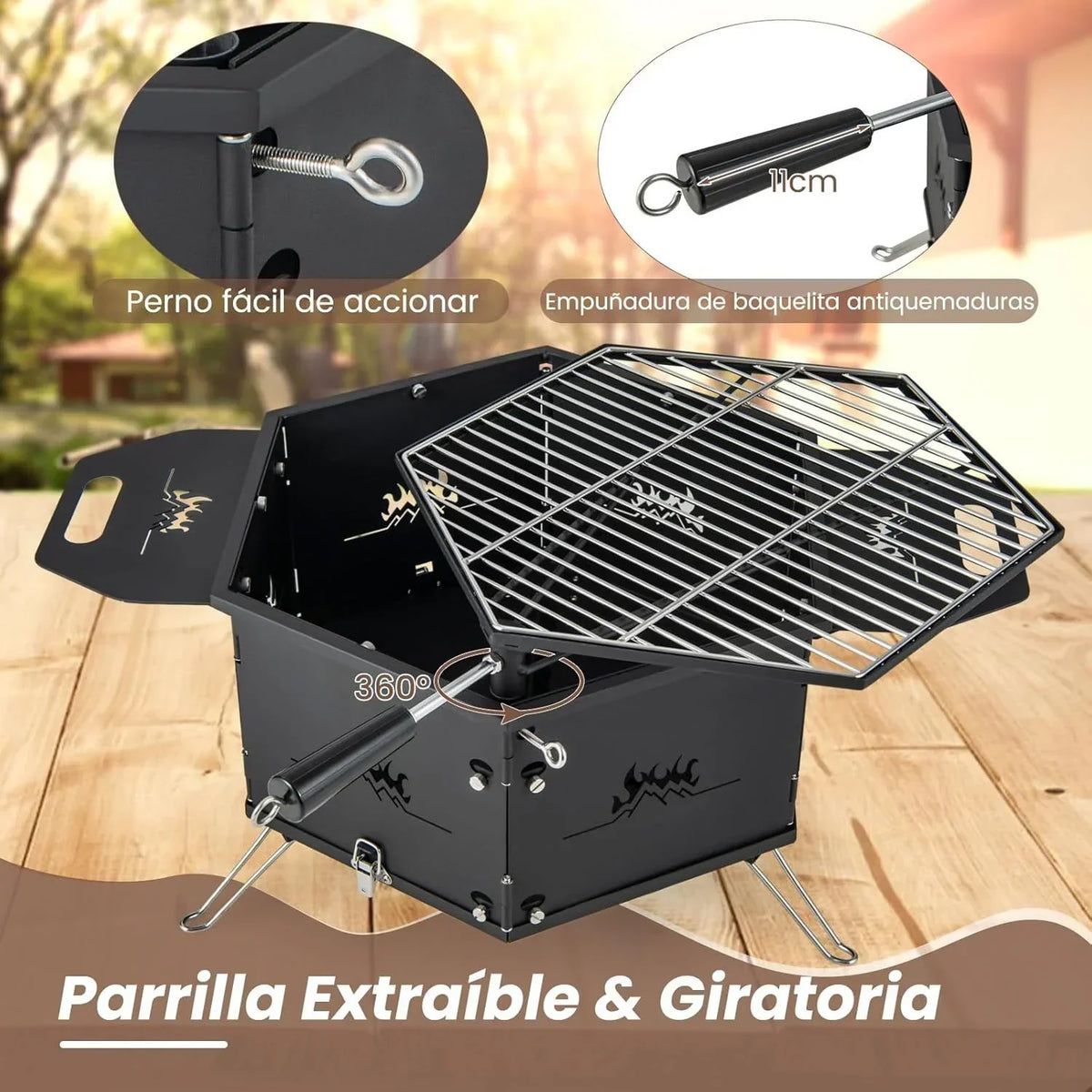 Barbacoa Węglowa Grande Grill Węglowy I Na Drewno Z Rozkładanym Korpusem I Nóżkami Costway 77 X 74 X 38 Cm