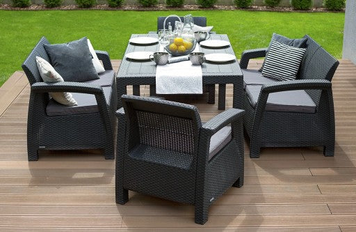 Keter CORFU FIESTA Garden Furniture Set Table Sofa Armchair for Terrace graphite