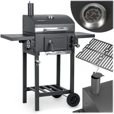 GRILL WĘGLOWY BBQ - ŻELIWNY RUSZT XXL 57 x 43 cm DUŻY ZAMYKANA POKRYWA