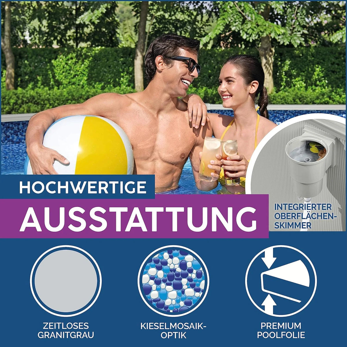 Bestway Hydrium - Basen ze stalowymi ścianami, z filtrem piaskowym, o średnicy 300 x 120 cm, szary, okrągły
