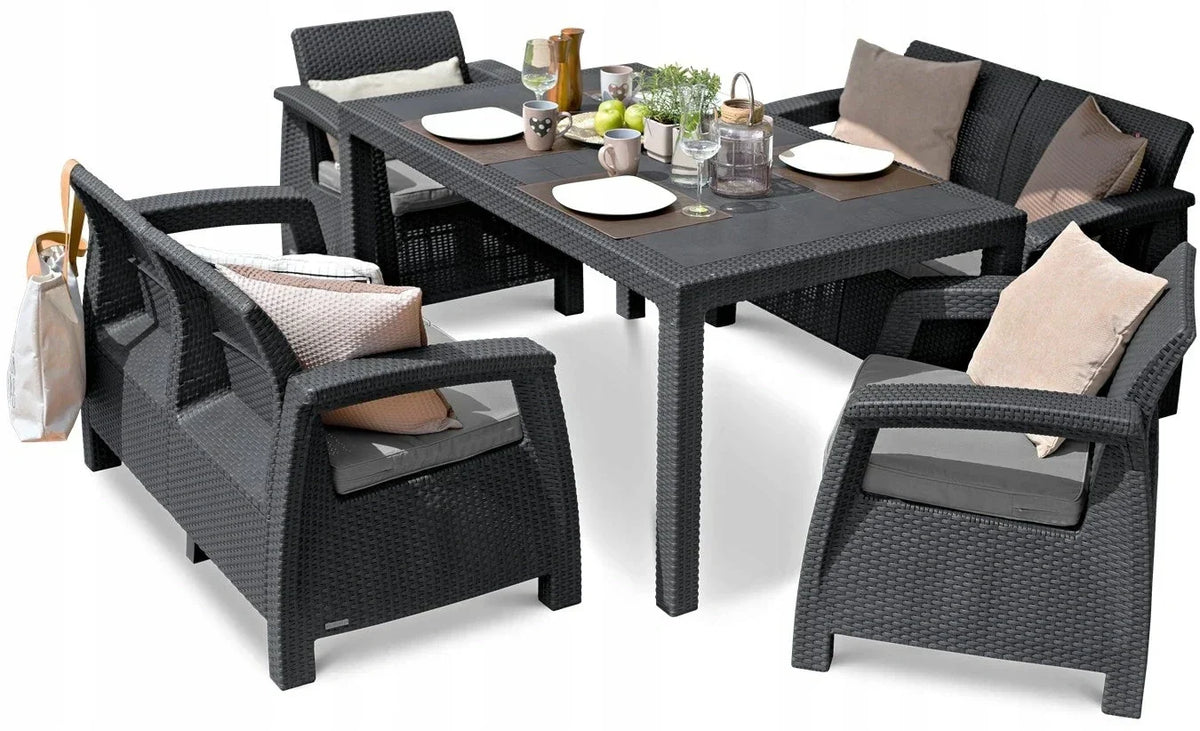 Keter CORFU FIESTA Garden Furniture Set Table Sofa Armchair for Terrace graphite