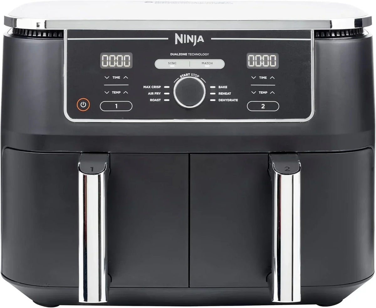 Beztłuszczowa frytkownica powietrzna Ninja MAX z podwójną komorą i 2 szufladami, 9,5 litra, beztłuszczowa, Air Fry, Max Crisp, pieczenie, opiekanie, odgrzewanie, suszenie, kosze z powłoką nieprzywierającą, Gold Stone, DZ400EUSTGD