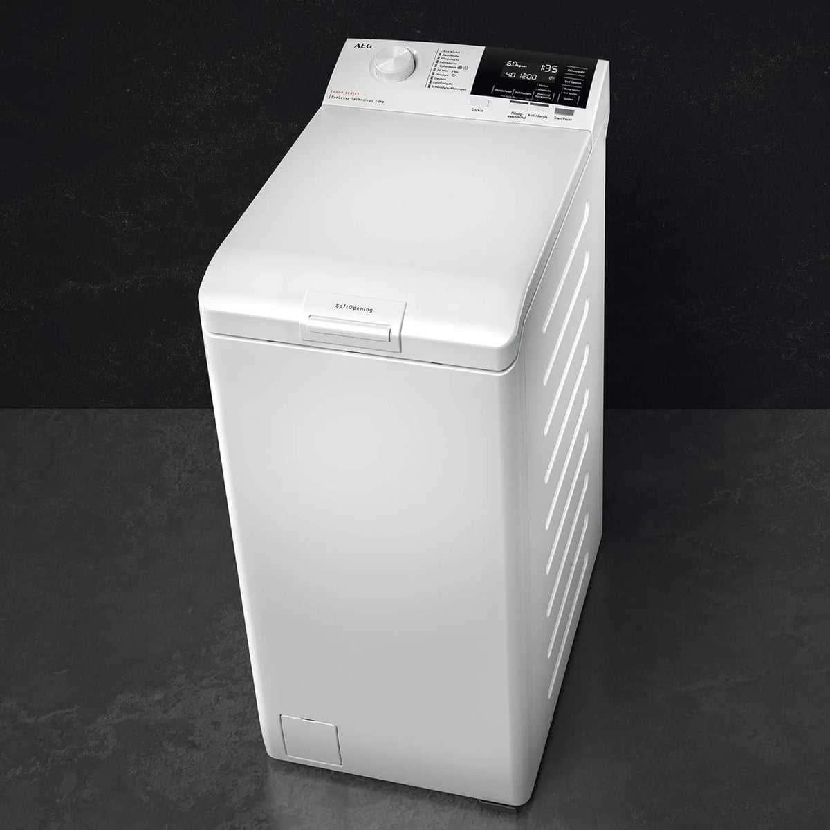 AEG LTA6G7331E, Pralka ładowana od góry 7 kg, 1300 obr./min, wolnostojąca, funkcja ProSense, Soft Opening, program TimeSave, szuflada LiquiSystem, wyświetlacz LCD, seria 6000, biała, klasa A