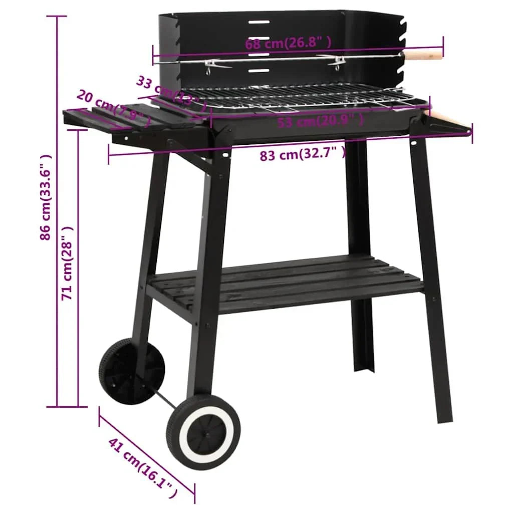 Grill węglowy na kółkach, stal, czarny, Vidaxl