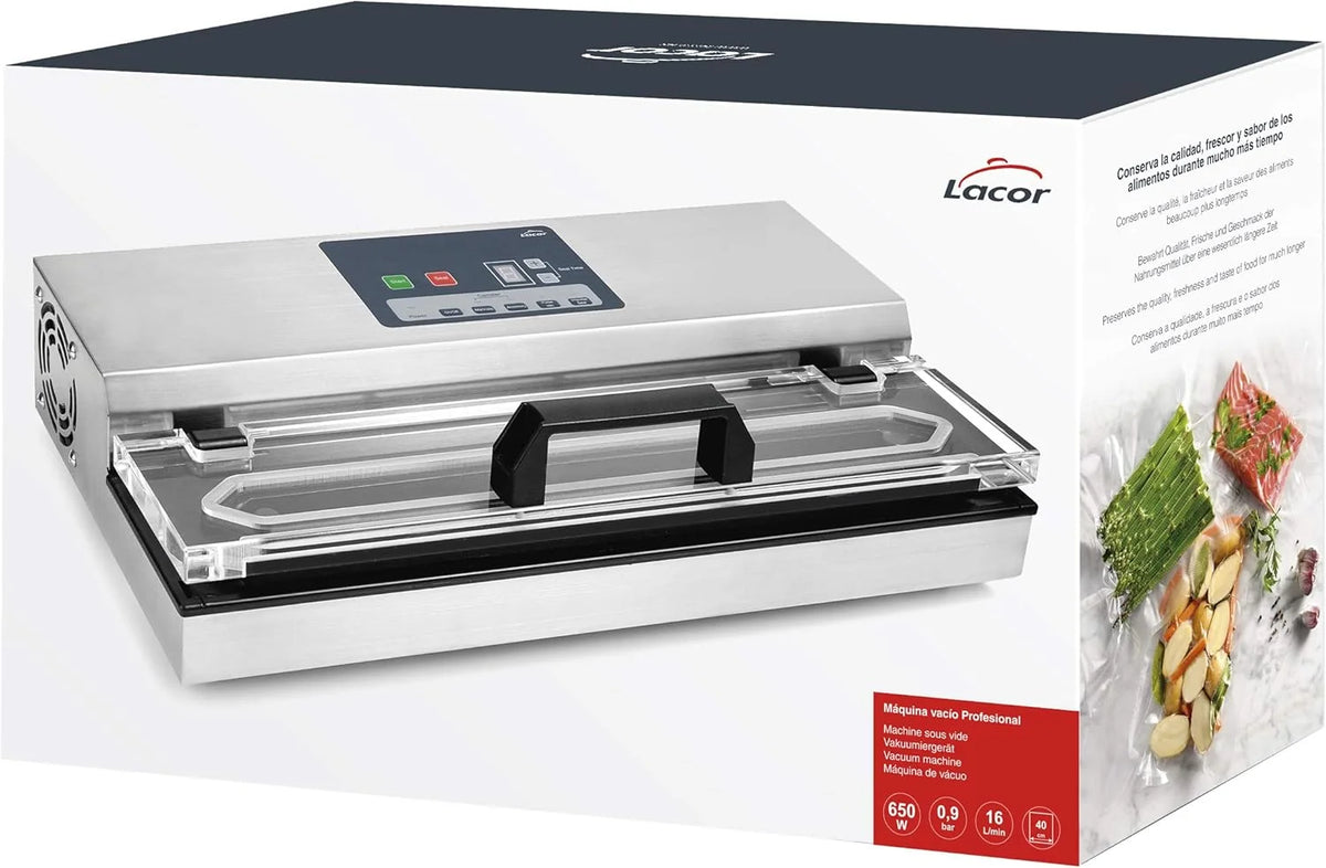Lacor - 69540 - Zgrzewarka próżniowa, Maszyna próżniowa, Zgrzewarka do żywności, Stal nierdzewna, Bez BPA, Hermetyczne uszczelnienie, 650W, 40cm, Inox