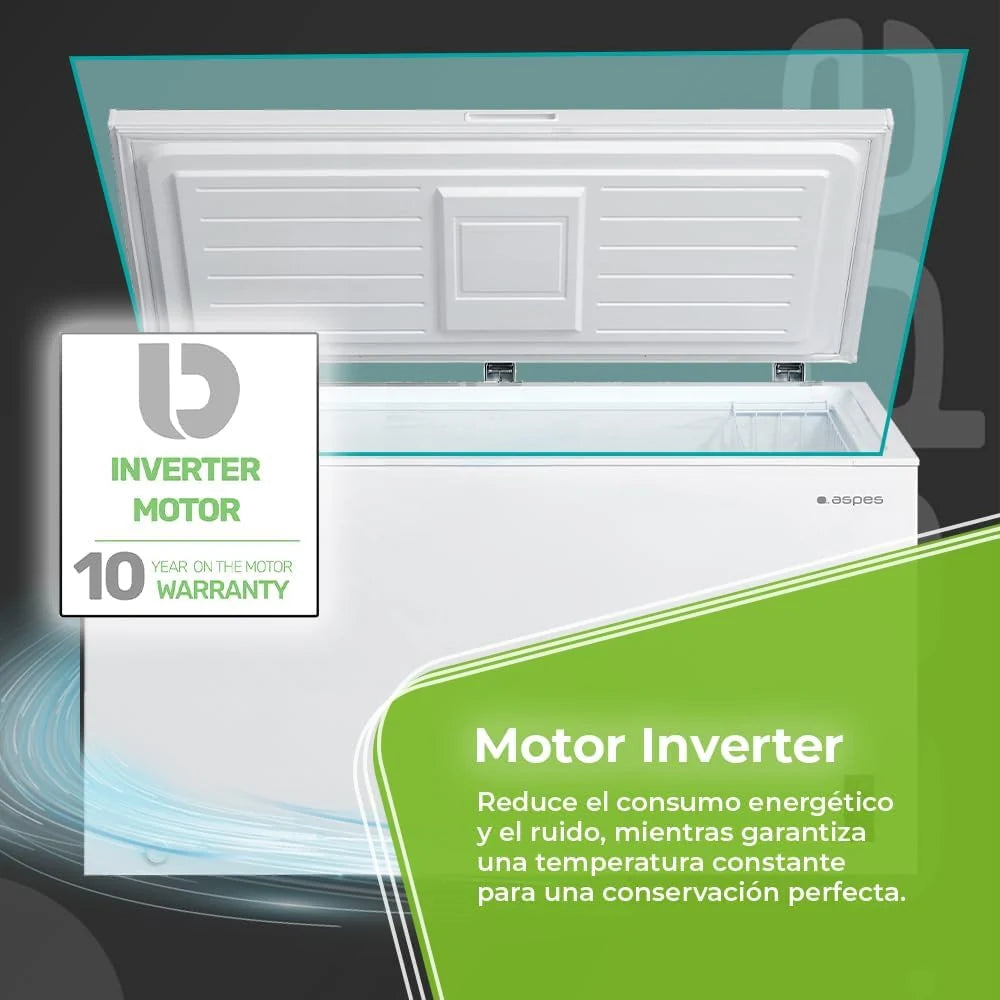 Aspes Congelador Horizontal Blanco ACHH4500EDC. Pojemność 418 litrów, Dual Cooling, 2 kosze, Niski Poziom Hałasu, Klasa Efektywności Energetycznej E