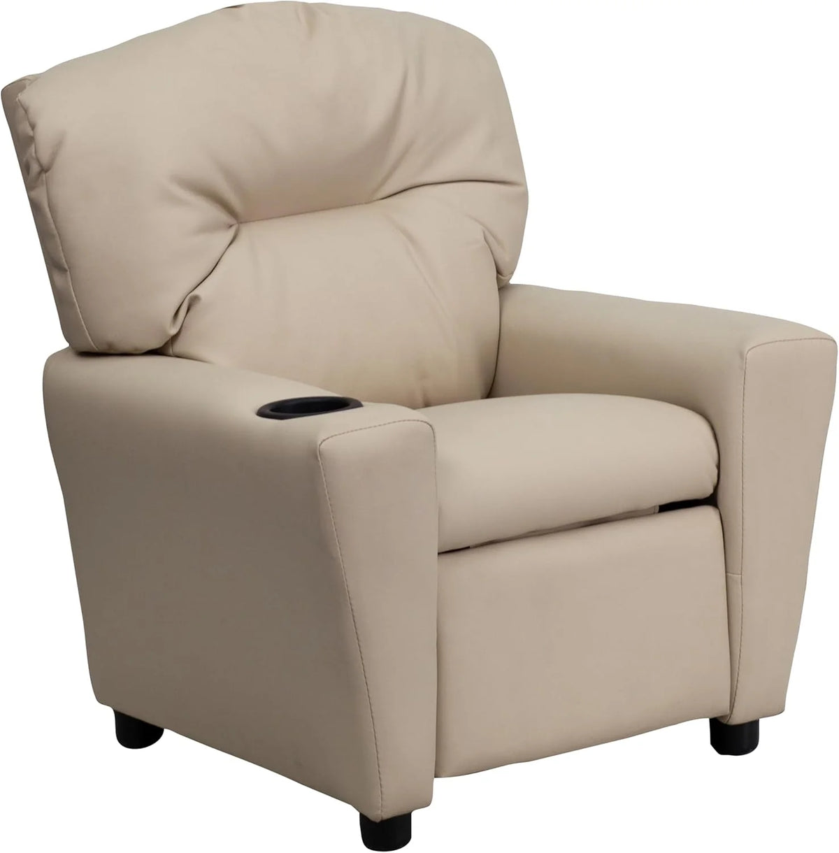 Flash Furniture Contemporary Kids Recliner with Cup Holder, Wood, Beige Vinyl, 26" x 21" x 21"